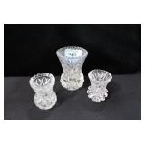 CRYSTAL VASE AND 2 CRYSTAL TOOTHPICK HOLDERS