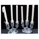 PAIR CRYSTAL TRIPLE CANDLE HOLDERS