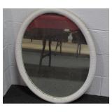 WICKER FRAMED OVAL MIRROR - WHITE