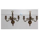 PAIR BRASS CANDLE SCONCES - EARLY AMERICAN DESIGN
