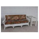 5 PIECE ANTIQUE WICKER PATIO SET: SOFA, 2 CHAIRS,