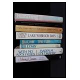 8 HARDBACK BOOKS: JIM FIXX, JOHNNY CARSON, BILL CO