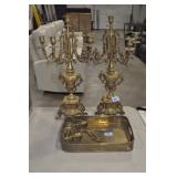GROUPING: BRASS: TRAY AND 2 CANDLEABRA