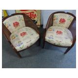 BARREL BACK CHAIRS - UPHOSTERED WITH CANE SIDES