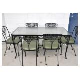 WROUGHT IRON PATIO SET: TABLE AND 6 CHAIRS