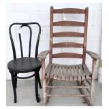 ROCKING CHAIR AND WOODEN ICE CREAM PARLOR CHAIR