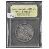 1850-O/O - SEATED LIBERTY 50 CENT WB-11 - MS63+