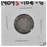 1909-S BARBER DIME - G