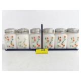 DEPRESSION ERA SPICE JAR SET WITH HOLDER