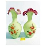 PAIR YELLOW BURMESE FENTON HAND PAINTED ARTIST SIG