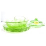 GREEN DEPRESSION GLASS (5) PCS