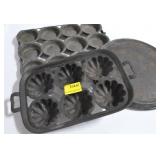 2 PIECES CAST IRON & TIN MUFFIN TRAY