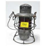 NORFOLK & WESTERN RAINROAD LANTERN WITH RED GLOBE