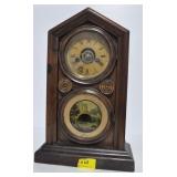 SHELF CLOCK WITH PENDULUM, NO KEY, CRACK IN GLASS