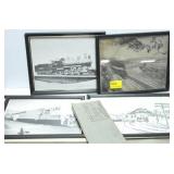7 FRAMED TRAIN PHOTOS AND L & N COUNTY MAP