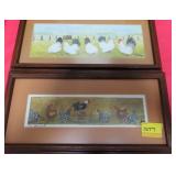 2 PETI CLEMENTS HEN & ROOSETER PAINTINGS ON BOARD