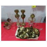ASSORTED OIL LAMPS AND OIL LAMP PARTS