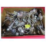 BOX SILVER PLATE FLATWARE AND NAPKIN RINGS