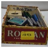 CIGAR BOX WRIST WATCH PARTS - 5 FOUNTAIN PENS,