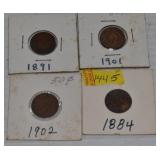4 INDIAN HEAD PENNIES 1884, 1891, 1901, 1902