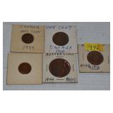 4 VINTAGE CANADIAN PENNIES, 1) AUSTRAILIA PENNY