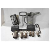BOX INCLUES BELLS, OIL CAN, PLANTER