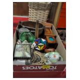 BOX ASSORTMENT COPPER POT, SMALL PICTURE FRAMES,