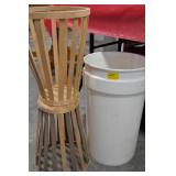PLASTIC PAIL, 2 HANDCRAFTED TRASH CANS