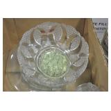 GLASS BOWLS, FLOWER FROG, CREAMER, SUGAR BOWLS