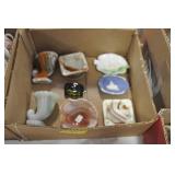 ASH TRAYS, SLAG GLASS, LIGHTER, ANVIL, CANDLE