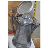 TRAY SILVER PLATE COFFEEPOT, STRAINERS BASKET