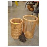DUSTER & 2 HAND CRAFTED TRASH CANS