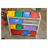 4 TIER SHELF WITH MULTICOLOR STORAGE CONTAINERS