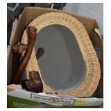 BOX WICKER MIRROR, WOODEN LEGS, CANVIS COVER
