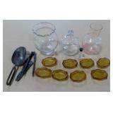 GROUPING: AMBER SALT CELLARS, VASES, UTENSILS