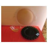 3 DEPRESSEION GLASS PIECES: SATIN GLASS TRAY, GREE