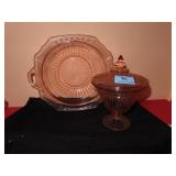 PINK DEPRESSION CANDY DISH AND BOWL (CRACK IN
