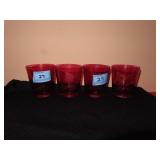 4 ETCHED CRANBERRY GLASS TUMBLERS