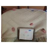HAND CROCHETED AFGHAN AND PAIR OF FANCY PILLOW