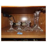 CRYSTAL CANDLE STICKS - 3 PAIR AND ODD BALL