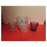 VINTAGE CRYSTAL SPOONER AND 3 TOOTHPICK HOLDERS