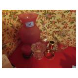 GROUPING: VASE, PAPER WEIGHT, CANDLE HOLDERS,