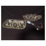 2 CRYSTAL BOWLS AND PLASTIC PUNCH LADLE