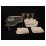GROUPING: JEWLERY BOXES, NITE LITES, GLASS PIANO,