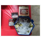 GROUPING: CRYSTAL VANITY SET, RING HOLDERS, ETC.
