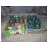 10 BLUE BALL AND ATLAS JARS WITH ZINC TOPS