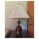 PEWTER BASE TABLE LAMP WITH SHADE