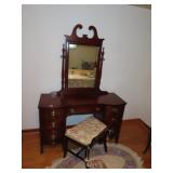 DIXIE FURNITURE - MAHOGANY VANITY WITH STOOL AND M