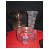 2 CRYSTAL VASES AND CRYSTAL BOWL