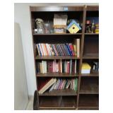 PRESSED BOARD BOOK CASE WITH BOOKS, STORAGE JARS,